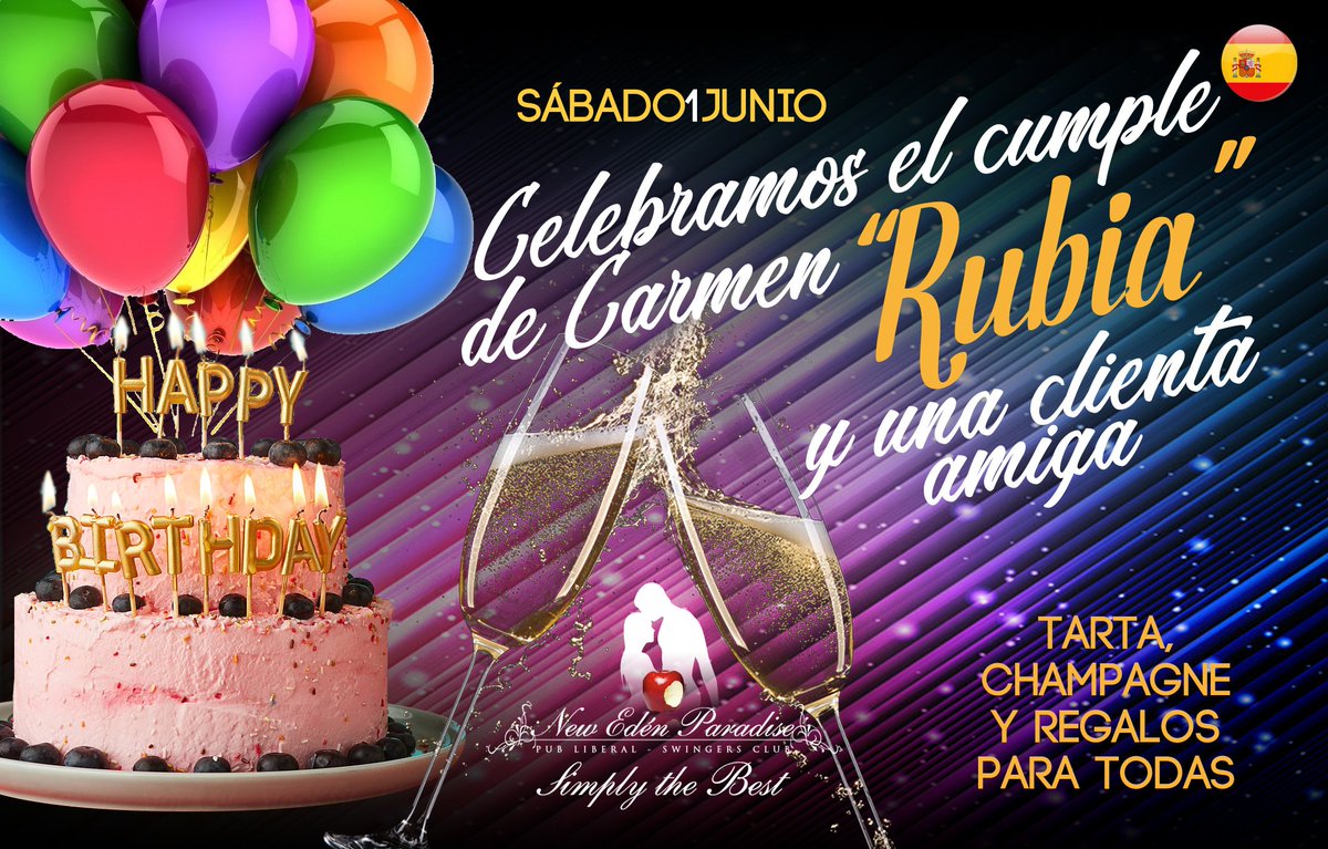 Hoy sábado 1 de Junio en el local con el mejor ambiente de la costa del sol <a href="/newedenparadise/">New Edén Paradise</a>, Celebramos el cumple de Carmen "Rubia" y una cliente amiga. Tarta, champagne y regalos para todas.