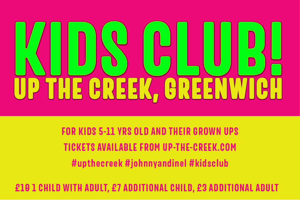 It's that time of the month !! <a href="/JohnnyandInel/">Johnny and Inel</a>'s 'Kids Club' at <a href="/UTCComedyclub/">Up The Creek</a> starts today at 12pm. Fun for all the family featuring comedy from <a href="/inel/">Inel Tomlinson</a>, <a href="/KathrynBond/">KathrynBond</a>, @siandocksey and <a href="/magicbaldy/">El Baldiniho</a> !! For tickets head to - up-the-creek.com/events/johnny-…