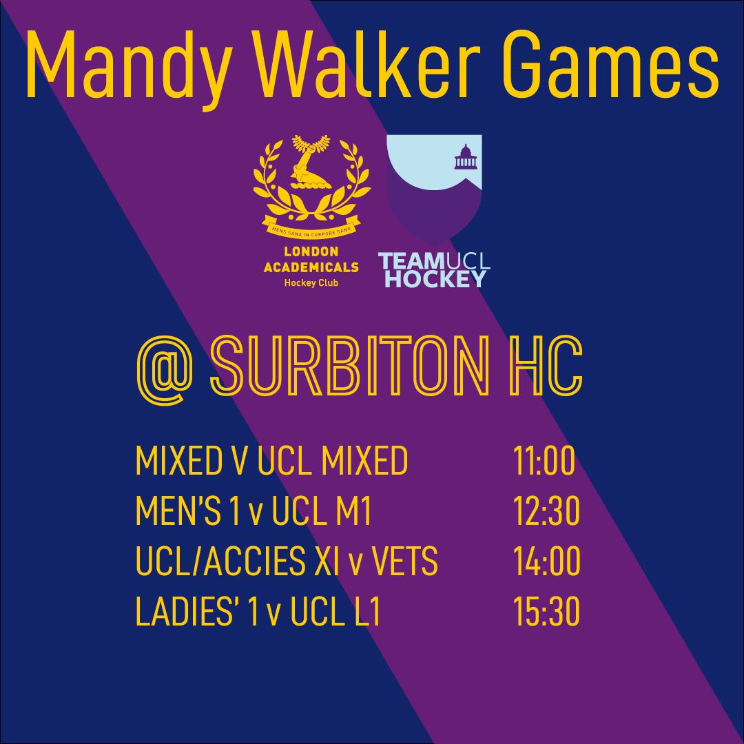 Final call for the Mandy Walker Games today at <a href="/eghockeyclub/">East Grinstead HC</a>. See you there <a href="/UCLWHC/">UCL Women's Hockey</a> <a href="/UCLHockeyClub/">UCL Men's Hockey</a>!