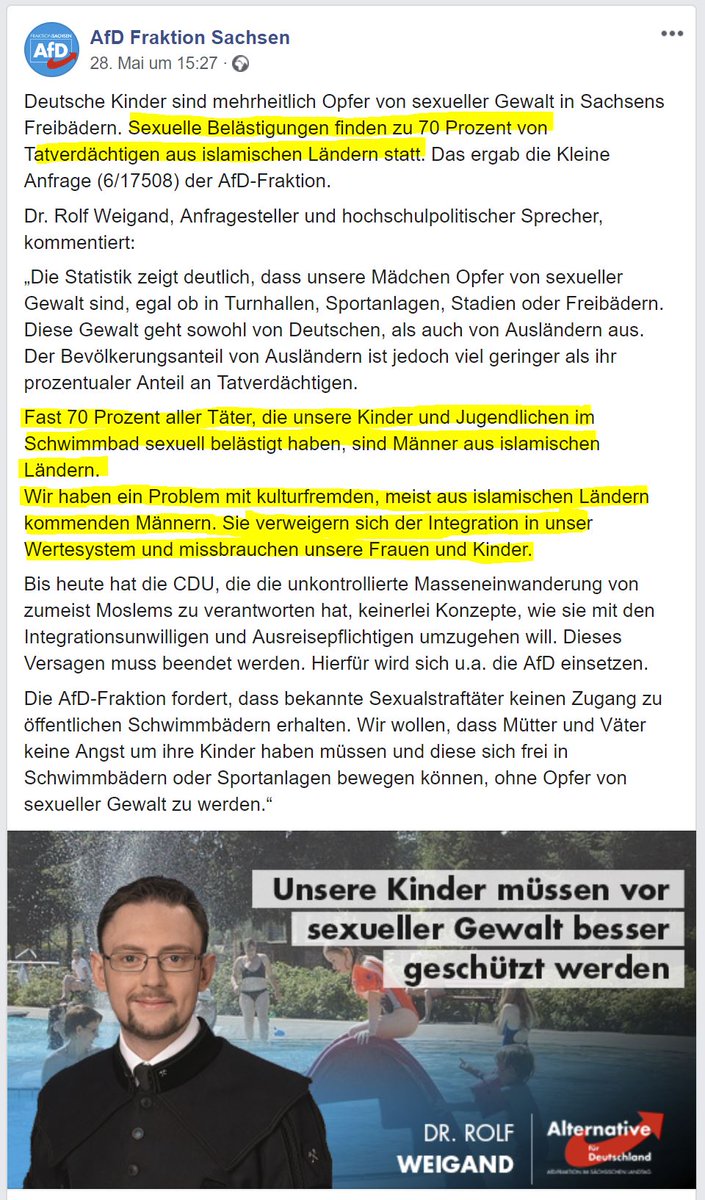 wilke_tobias's tweet photo. Die @AfD_SLT sucht „Sexualstraftäter aus islamischen Ländern“ per Lupe und nennt das #Riesenfund:
  
„Fast 70 Prozent aller Täter, die unsere Kinder und Jugendlichen im Schwimmbad sexuell belästigt haben, sind Männer aus islamischen Ländern.“ so #Weigand.

Das ist #Bullshit (1/X) https://t.co/8St0X9ipbo