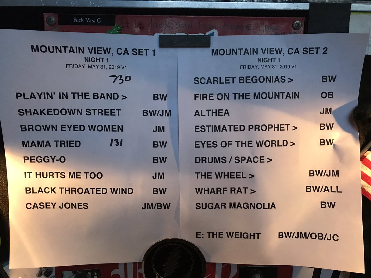 deadandcompany's tweet photo. “A box of rain will ease the pain, and love will see you through".  What a spiritual evening in Mountain View. Looking forward to the rest of the tour!💀🐻 https://t.co/OJedLNr121