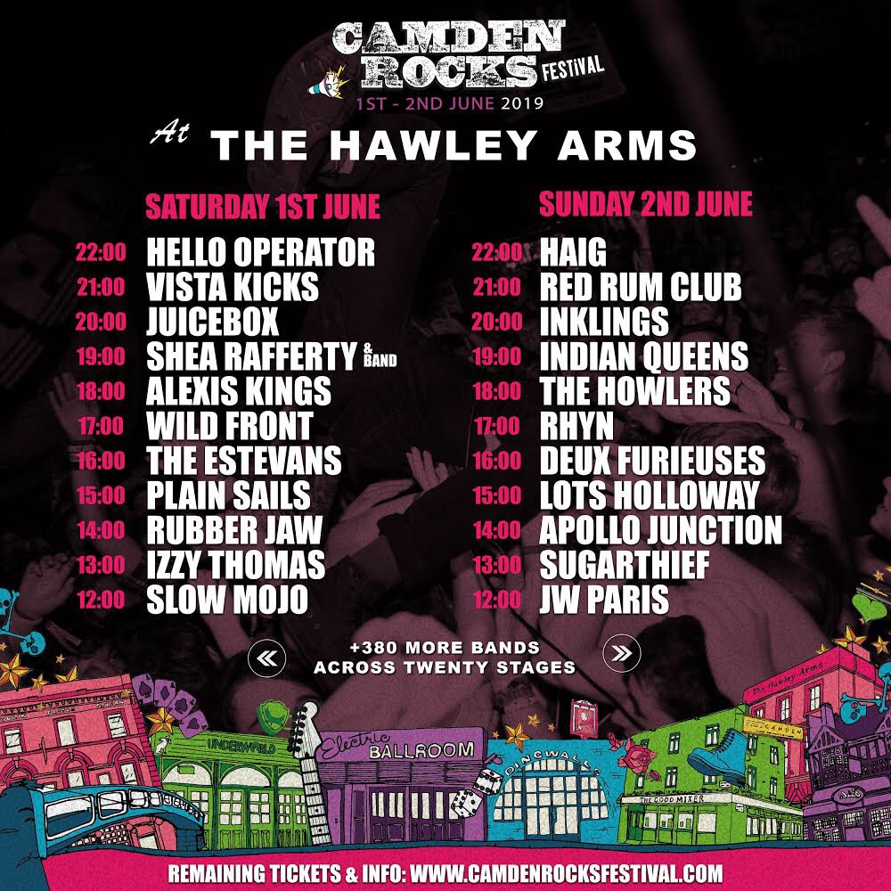 hawley_arms's tweet photo. It’s officially the  @CamdenRocksFest weekend! 
Here’s our full venue line up. 
You need a ticket to enter the upstairs area at the Hawley so head over to https://t.co/IChI5W9bQd to grab yourself one.
Our downstairs bar will be open as usual, no ticket req for drinks downstairs. https://t.co/Np6mcdOgYi