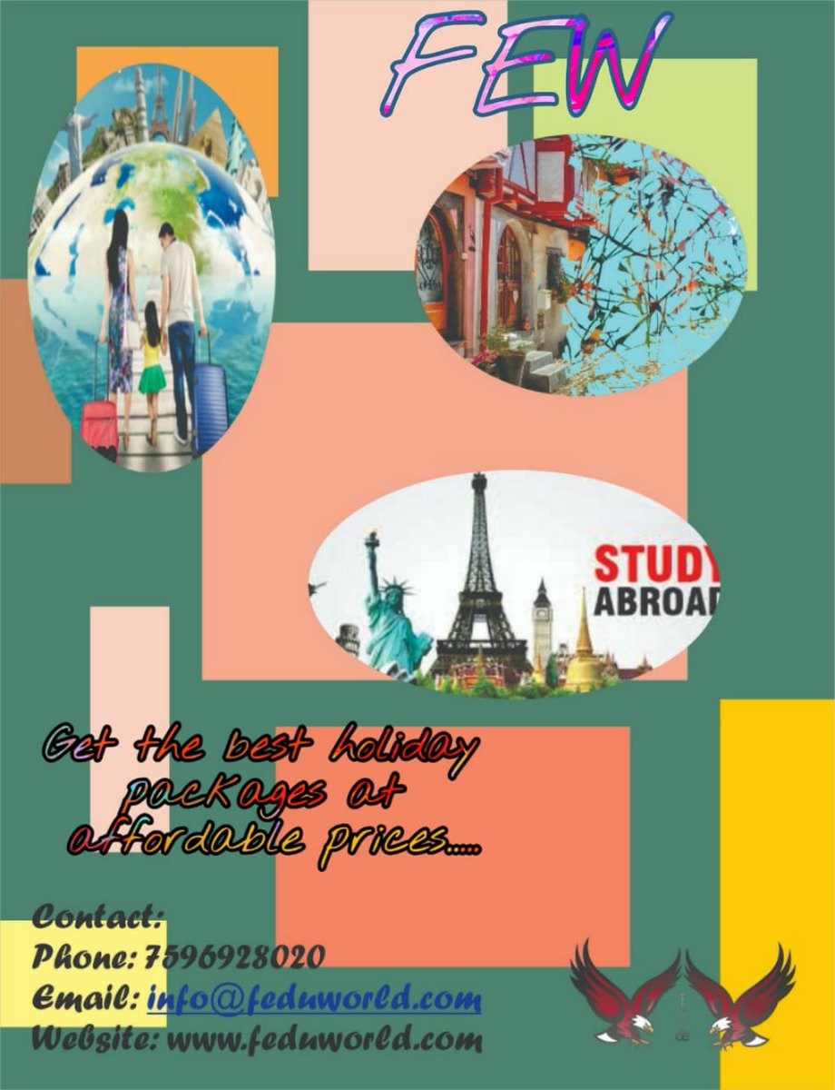 FEDUW's tweet photo. FEW
The best holiday package is here....
#SaturdayThoughts  #SaturdayMotivation #studyabroad #study #EnglishMastery #visa #greece #saudi #UAE #vacation #summer #hotelbooking #masterstroke #EnjoyDairy #miami #thailand #australia https://t.co/DDFd5pCquo https://t.co/LEnPN0T422