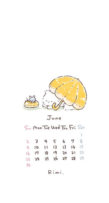 6月のカレンダーできました🐭🐱🥖☂️ 