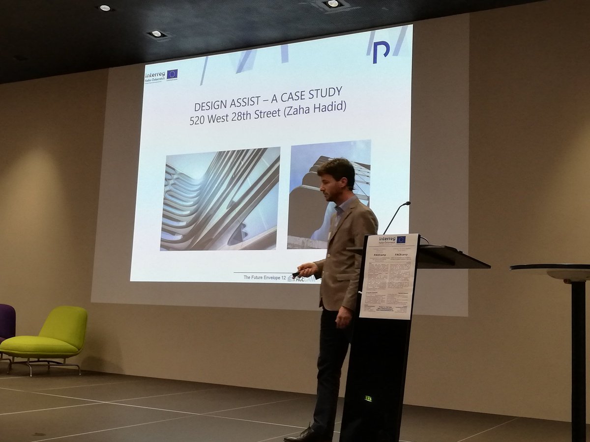 Live from #FACEcamp #FE12 #FutureEnvelope 12 conference #Bolzano #SouthTyrol Harald Spitaler, Stahlbau Pichler, Bolzano (IT) “The design assist approach for the engineering of complex façades: general concepts and case studies”