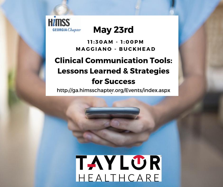 Join the <a href="/GAHIMSS/">HIMSS Georgia Chapter</a> this Thursday for a Lunch and Learn event. <a href="/lsnitmd/">Mac Knight</a> will be speaking and I am planning to attend. Let me know if you will be attending as well. #GAHIMSS #HearCokerSpeak