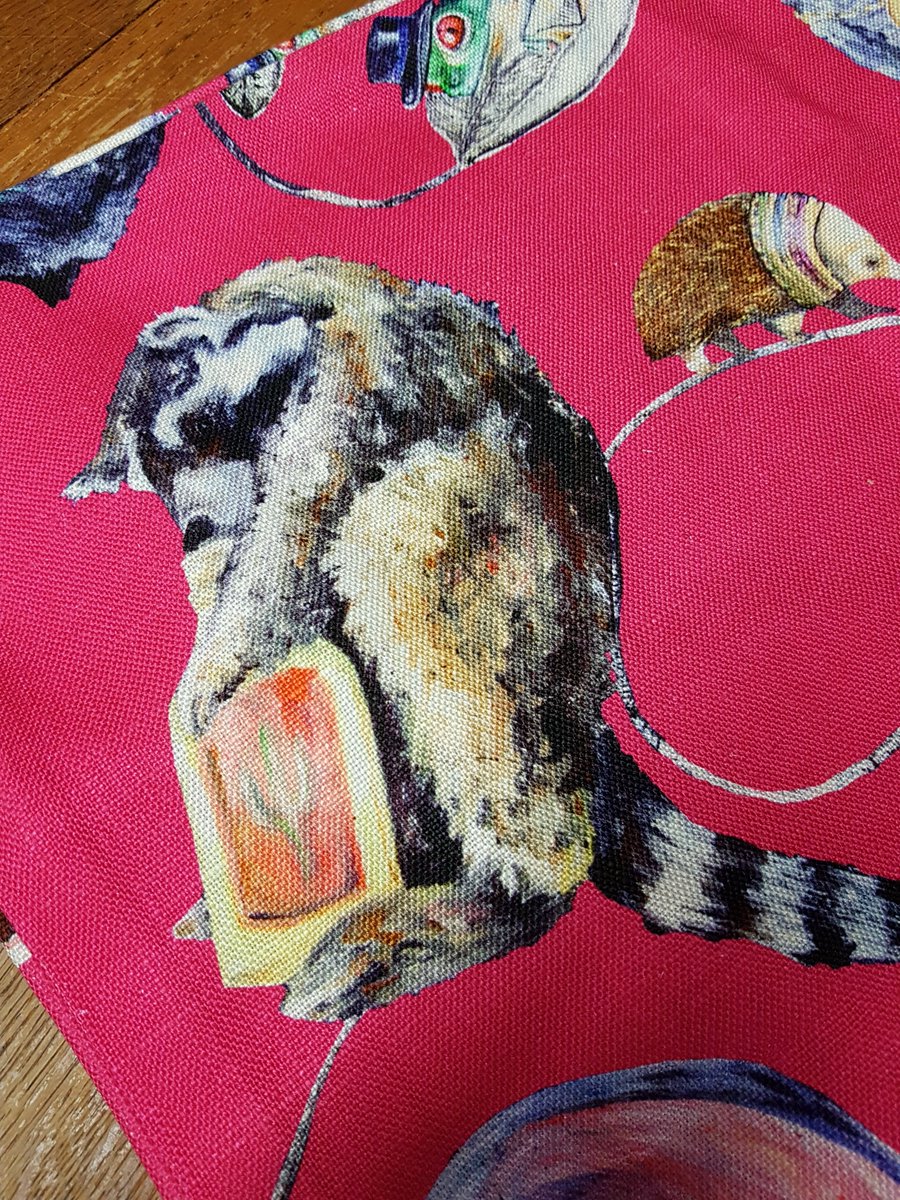 A beautiful pair of cushion covers from the #houseofhackney  #hackneyempire #velvetpink print range of Animals. NEW 60cmSq heading off to our eBay account. Happy bidding #Badgers ##raccoons #hedgehogs