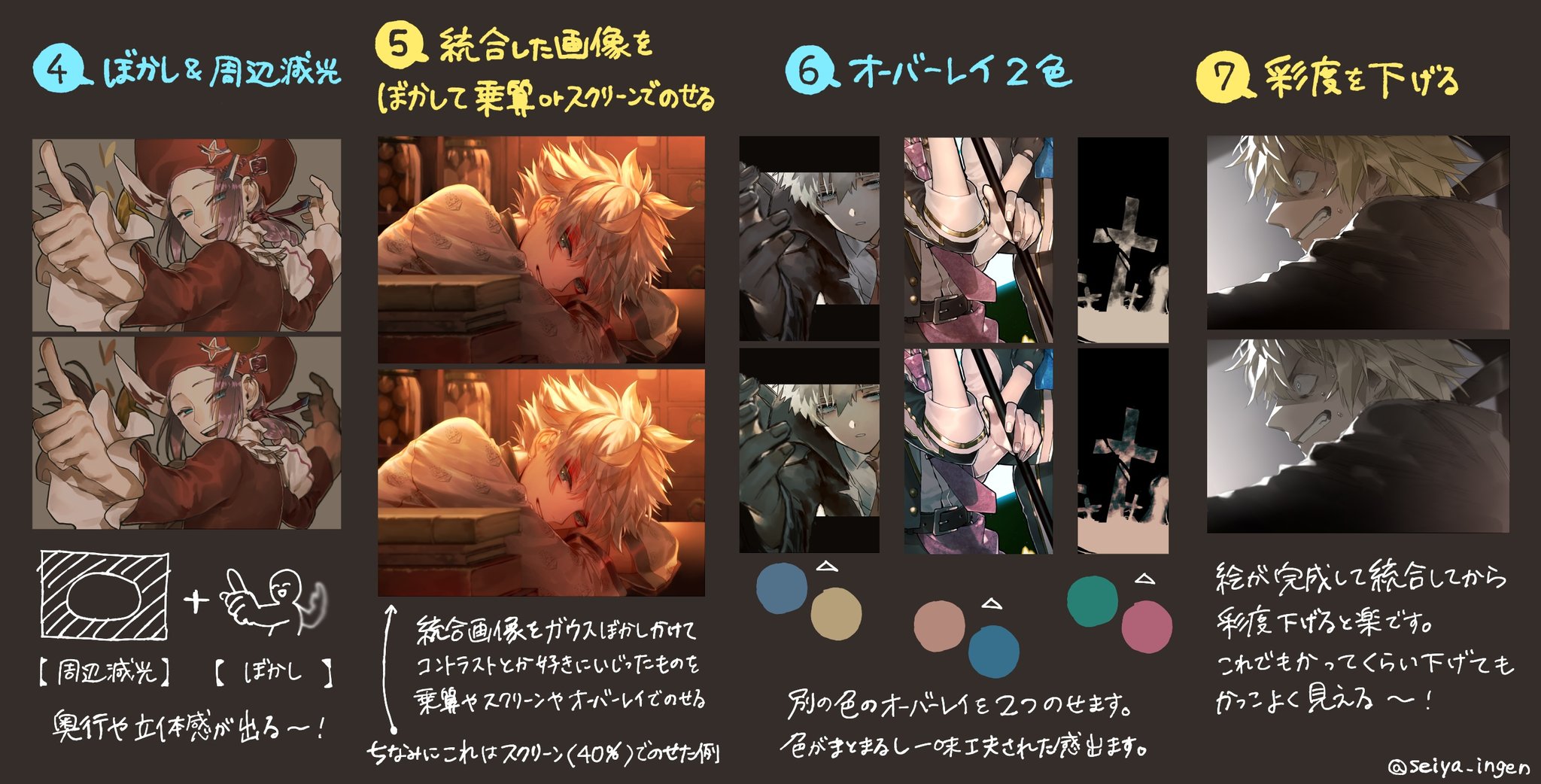 いんげん 絵描くとき仕上げでよくやる楽な加工の手法をまとめました おまたせ 画像使いまわしてるけど許して 文句は受け付けないけど質問は受け付けるよ