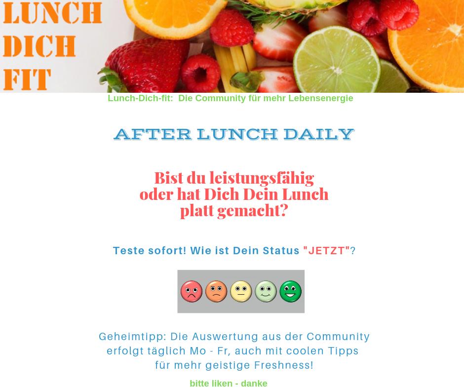 lunchdichfit's tweet photo. Wie fühlst du dich nach deinem Mittagessen? Nimm dir einen Augenblick Zeit für ein kurzes Voting! Danke! 🙏 
https://t.co/YEo9v7RXe7
 #lunchdichfit #afterlunch #mittagessenheute #happylunch #umfrage #gesundessen  #mittagessen #gesundleben #gesundkochen https://t.co/0xJ8H9d08x