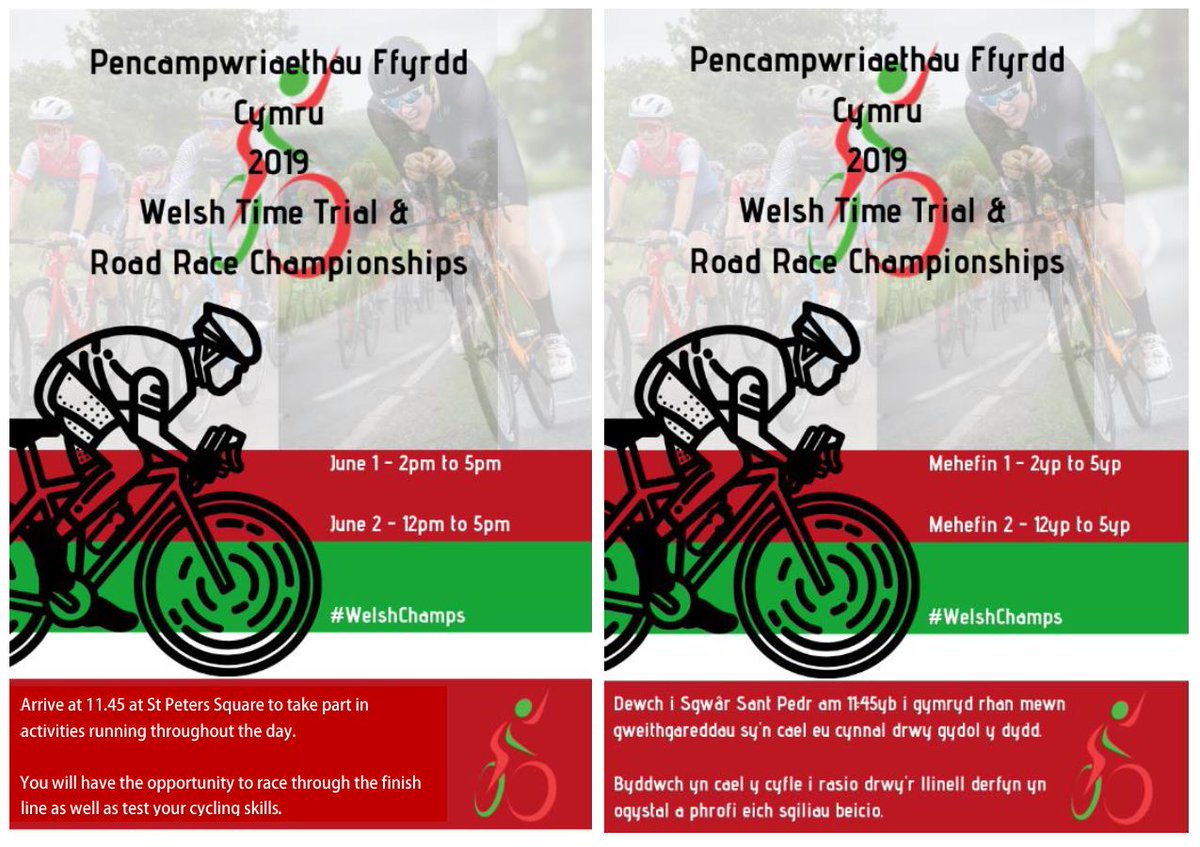 rhosstreet's tweet photo. On the weekend of June 1st and 2nd there will be special organised activities to coincide with the Welsh Time Trial and Road Race Championships. Details below. Manylion isod. #Welshchamps #RSScom https://t.co/y2byFHdY6Y