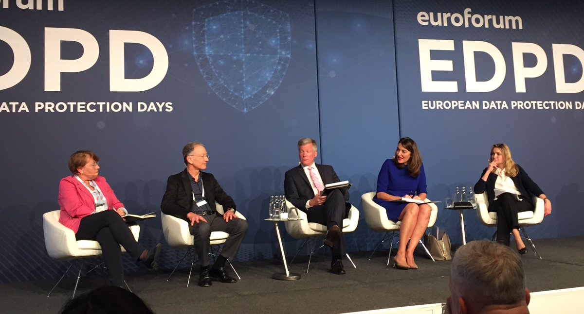 JuLoewe's tweet photo. Dr. Andrea Jelinek @EU_EDPB , Peter Fleischer from @Google , James Sullivan from U.S. Department of Commerce, Bojana Bellamy from @hunton_privacy und Florence Raynal @CNIL are discussing global privacy possibilities at #EDPD19. Discussion ist a start to find a solution. https://t.co/vt84s8jB2p