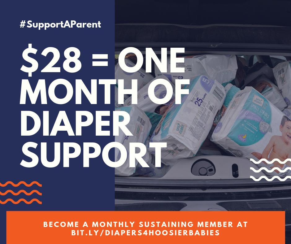 AllOptionsIN's tweet photo. $28 covers the cost of one child’s diapers for one month - one of the best ways to #SupportAFamily enrolled in our #HoosierDiaperProgram is by becoming a sustaining member! Set up your $28 monthly recurring donation at https://t.co/Lb2fl1CLcs https://t.co/UFKuKDewTX