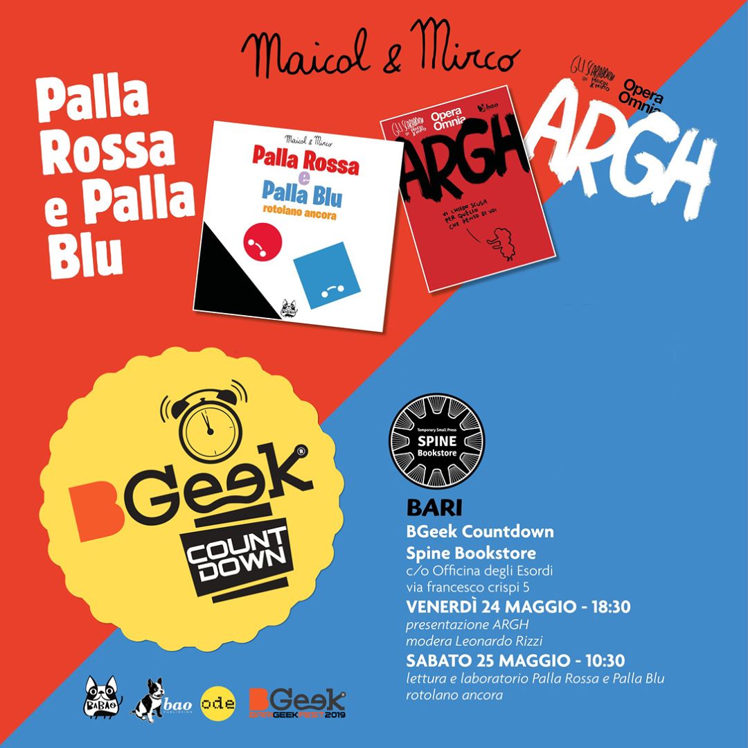 Spinebookstore's tweet image. Esordi
🏁 Maicol &amp;amp; Mirco a #Bari per @BGeekBari 2019 con due appuntamenti &quot;off&quot; da @Spinebookstore
#BGeek2019 #maicolemirco#spinebookstore #Spine #Bari#Puglia #Italia #libri #fumetti#autoproduzioni #albiillustrati#microproduzioni #editoria#edizioni #italiane