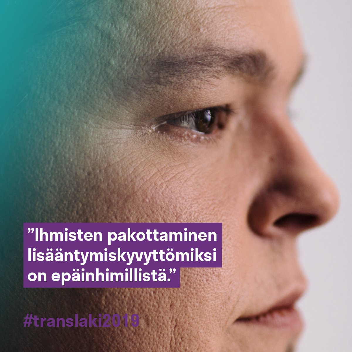 Suomen nykyinen translaki rikkoo transsukupuolisten oikeutta oman kehon koskemattomuuteen ja perheeseen sekä Suomea sitovia ihmisoikeussopimuksia, sillä juridista sukupuoltaan korjaavan on todistettava olevansa lisääntymiskyvytön. #translaki2019