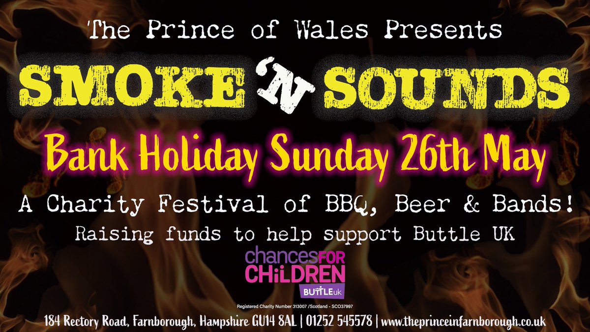 PrinceinFboro's tweet photo. The bank holiday weekend is on the horizon which means itโs almost time for our charity festival of BBQ, Beer & Bands! Raising funds to support @ButtleUK - get involved! #beer #BBQ #bands #buttleuk #charityfestival #loveyourlocal #BankHolidayWeekend https://t.co/nMDFkLRTO1
