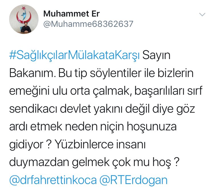 Muhamme68362637's tweet photo. @drfahrettinkoca #SağlıkçılarMülakataKarşı @drfahrettinkoca #LütfenSesimiDuy https://t.co/fnAsGNKHld