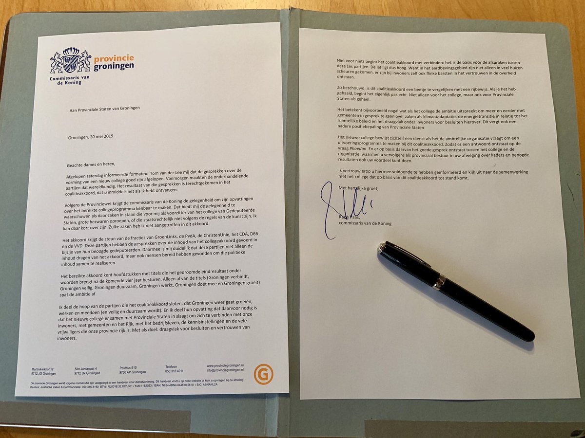 renepaas's tweet photo. @Fleurgraeper @SanderClaassen @D66PSGroningen @NienkeHoman @TjeerdVD @MirjamWulfse @brouns_p @Henkstaghouwer Zonet heb ik een brief aan Provinciale Staten gestuurd over het #collegeprogramma. De wet biedt de cdK de gelegenheid zijn ‘opvattingen kenbaar te maken’. Die zijn bepaald niet schokkend. Ik kijk uit naar de samenwerking! https://t.co/VmfreGYJFW
