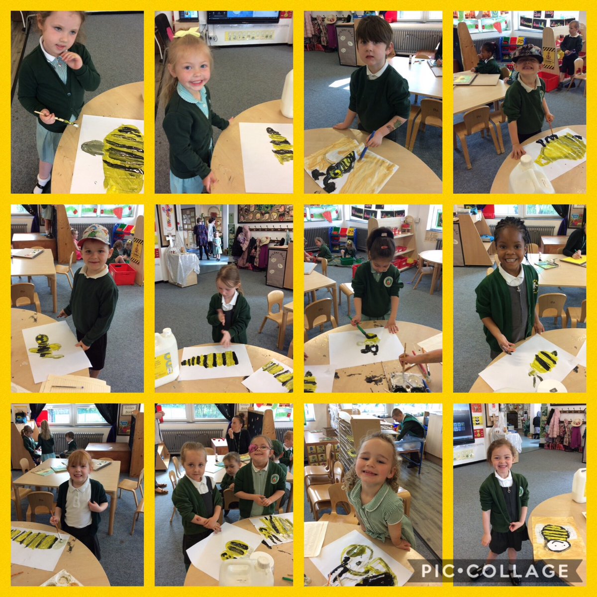 MissAPurdy's tweet photo. Reception are busy painting bees this morning from our impact week story ‘Bee & Me’. #sjsbimpact #stbedesweek @StJosephStBede @sjsbMrsEllison 🐝🐝🐝🐝 https://t.co/wr3RpWKpcO