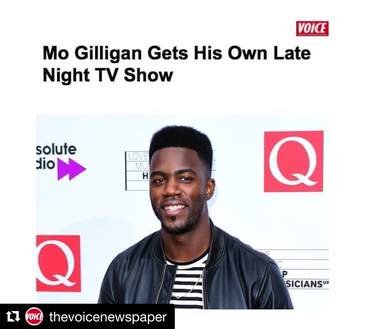 Congratulations cuz <a href="/MoTheComedian/">Mo Gilligan</a> 
#RT <a href="/TheVoiceNews/">The Voice Newspaper</a> 
MO GILLIGAN has announced that he will be getting his own Channel 4 late night show. The comedian revealed the news on Twitter by sharing an image featuring the name of the show The Lateish Show with #MoTheComedian <a href="/MVisas/">M V S A</a>
