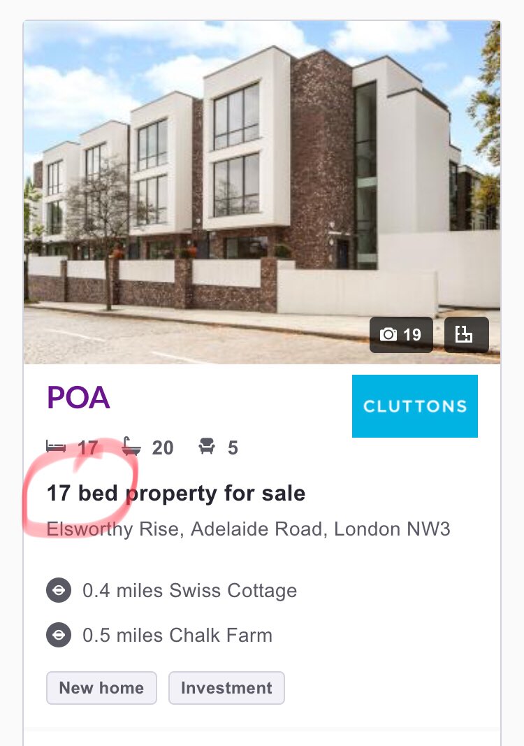 londonette's tweet photo. I’m genuinely interested to know where the market is for *seventeen* bedroom properties in Swiss Cottage. Any north Londoners got 16 kids all living at home? #swisscottage #bitbig https://t.co/Phs0CpzwUQ