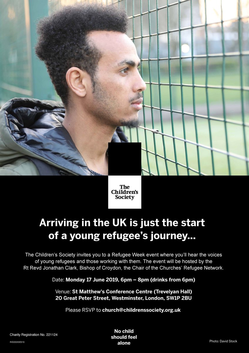 The Children’s Society invites you to a Refugee Week event where you’ll hear the voices of young refugees and those working with them. Hosted by the @BishopofCroydon, the Chair of the Churches’ Refugee Network. Monday 17 June 6pm St Matthews Westminster
act.childrenssociety.org.uk/page/42991/dat…