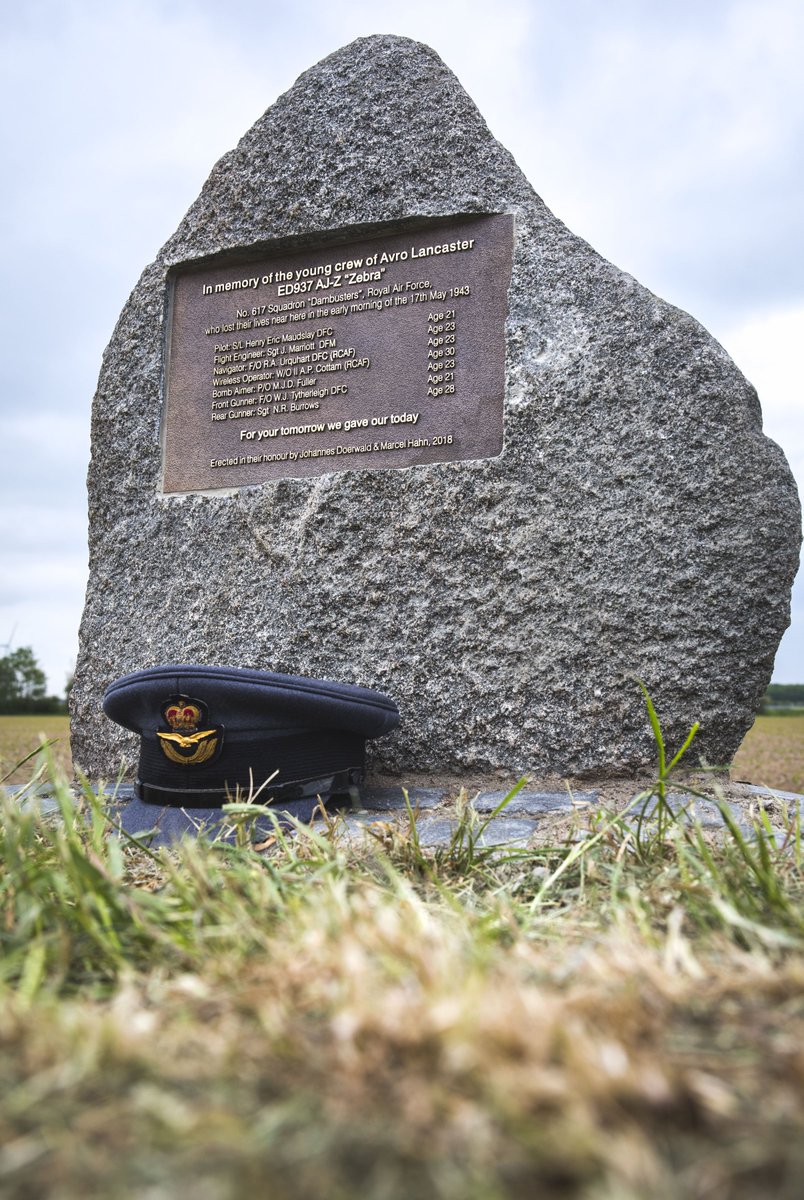 RoyalAirForce's tweet photo. A memorial was unveiled near Emmerich, Germany to mark the 76th anniversary of the loss of 617 Sqn aircraft AJ-Z & the 7 aircrew who lost their lives.
The memorial was organised by local researcher Marcel Hahn & his colleague Mark Welch.
#Dambusters76 https://t.co/Ox4E8o7pnL