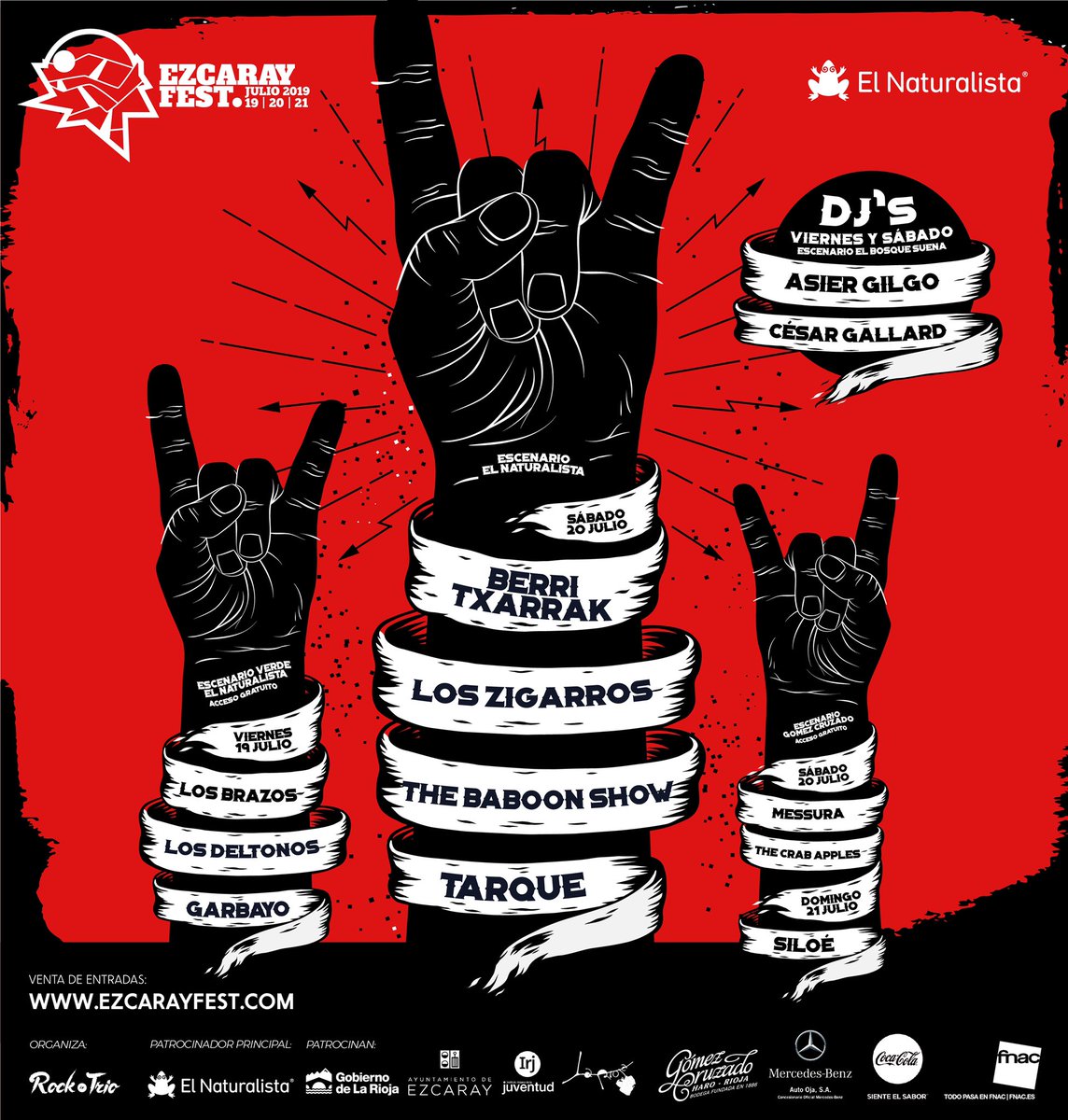 EzcarayFest's tweet photo. 🤘🏻 CARTEL COMPLETO #EZCARAYFEST2019 🤘🏻

💥 @berritxarrak 💥 #Tarque 💥 #TheBaboonShow 💥 @loszigarros 💥 @losdeltonos 💥 @LosBrazos 💥@garbayomusica 💥 @messuraband 💥 @thecrabapples 💥 @siloe_oficial 💥 #AsierGilgo 💥 #CesarGallard

¡ENTRADAS A LA VENTA! https://t.co/fFrd0cofIi https://t.co/YHU5nKI7W5