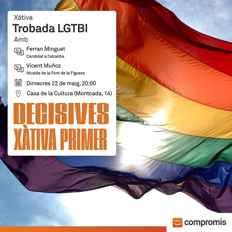 CompromisXativa's tweet photo. Perquè les persones diverses també som persones #Decisives a
#Xàtiva 🏰🧡
#Xàtivaprimer
#Ferranalcalde
@Compromislclc https://t.co/Q56HN2ghaj