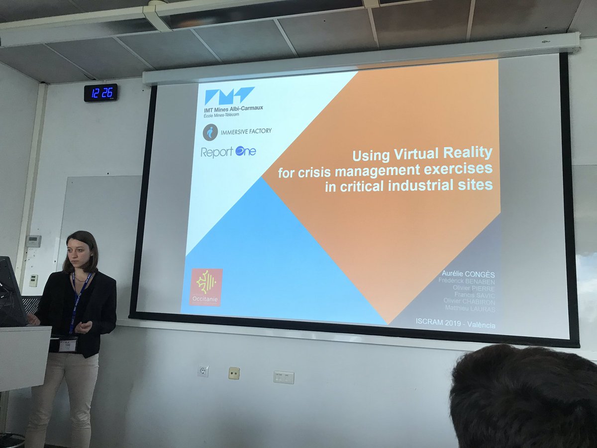 The #EGCERSIS project with @IMTMinesAlbi <a href="/immersivefactor/">immersivefactory</a> <a href="/ReportOne/">Report One</a> funded by <a href="/Occitanie/">Région Occitanie</a> presented by <a href="/AurelieConges/">Aurélie Congès</a> during <a href="/iscram2019/">iscram2019</a> on the use of #VR for #CrisisManagement « using VR for its ability to copy reality and its ability to exceed reality ». Great perspectives!