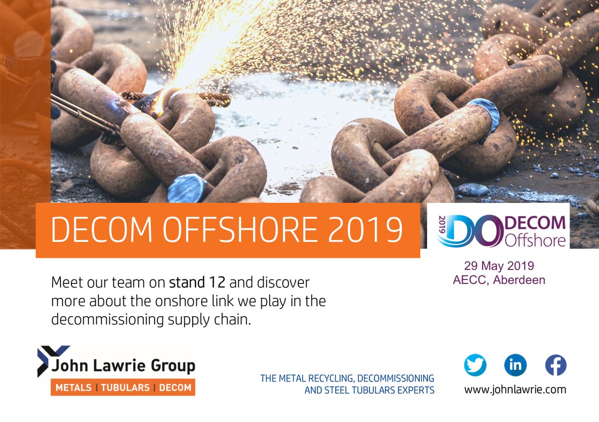 JohnLawrieGroup's tweet photo. We will be exhibiting at next week’s #DecomOffshore2019 conference and exhibition. With over 20 years’ experience in the sector – from piece small to piece large projects – chat to our team on stand 12 to discover more about our experience.
Find out more: https://t.co/6IKJ2kOLAA https://t.co/UNlEPwT0LG