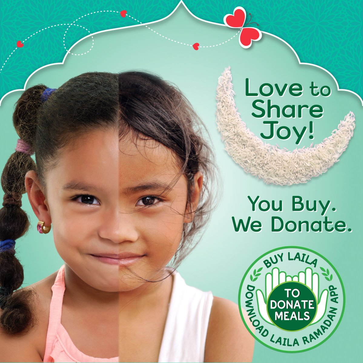 “When we share, we open doors to a new beginning.” 
― Paul Bradley Smith 
When you buy LAILA 5kg or 10kg rice packs we will donate meals to the charity of your choice listed on the Laila Ramadan App. For More Detail Please visit: lailafoods.com/ramadan-app/ #Ramadan #LovetoShare