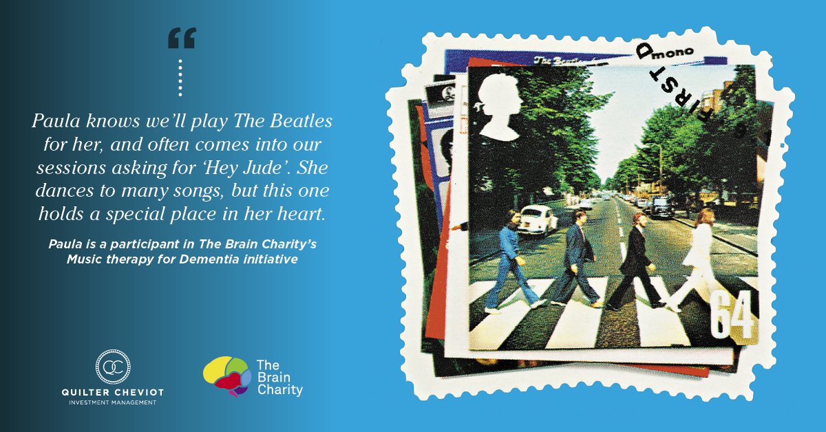 QuilterCheviot's tweet photo. For #DAW2019 we will be sharing with you 7 songs that have helped participants in @TheBrainCharity’s music therapy initiative. Today’s song is Hey Jude by the Beatles. Did you know that the original title was ‘Hey Jules’, referencing John Lennon’s son, Julian? #Music4dementia2020 https://t.co/N636flL4tb