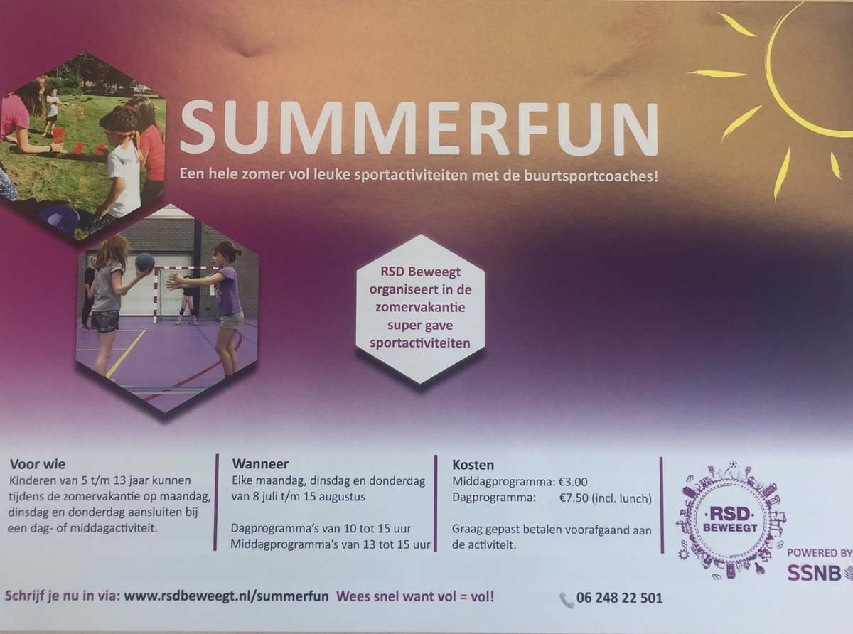 rsdbeweegt's tweet photo. Het programma voor Summerfun 2019 is bekend! Sport en spel in de zomervakantie voor alle Roosendaalse kinderen! Kijk voor meer info op https://t.co/4gZb9JTs9Y https://t.co/SNi6NcgdYH