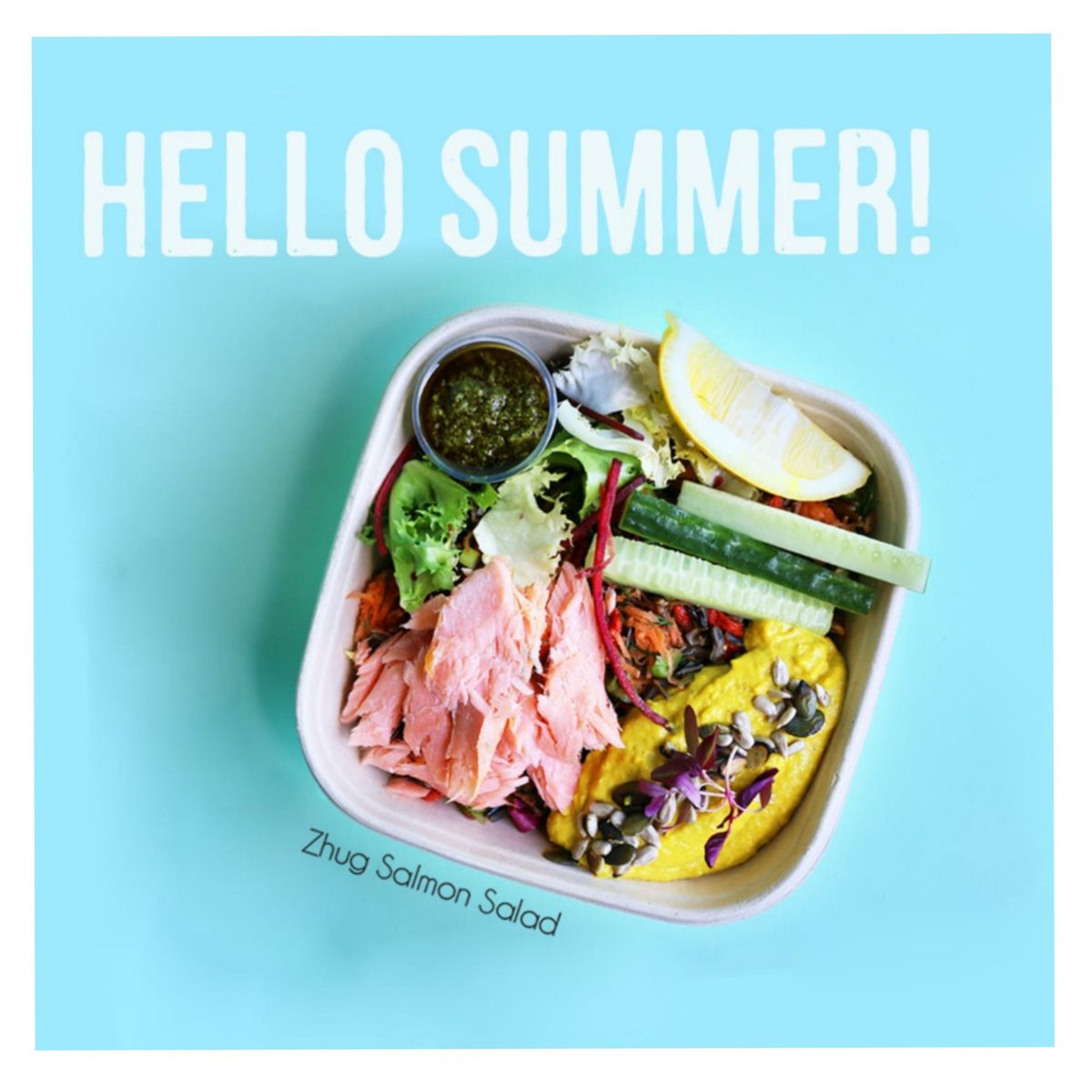We are soo excited to introduce you to our zesty zhug salmon salad! This jazzy new grab and go salad is packed with fruity wild rice, refreshing cucumber, bright turmeric hummus, oak smoked salmon and our BRAND NEW zingy zhug dressing.... we know, drool right? 🥬#brandnew