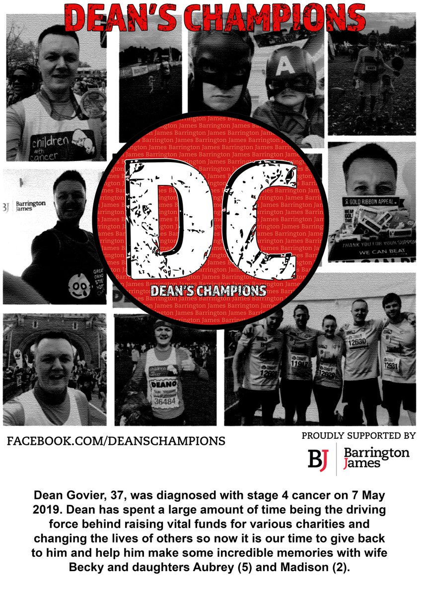 BarringtonJames's tweet photo. We have launched #DeansChampions to raise money for the amazing @deangovier who recently got diagnosed with stage 4 cancer. 
Please check out our official Facebook page…
https://t.co/ggyY7T7jBf https://t.co/H6pnfmxx4b