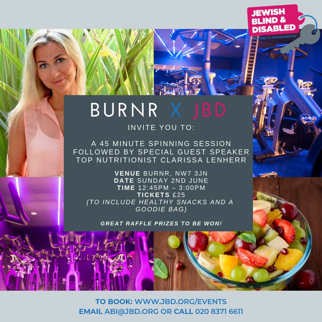There are just a few places left on our Life &amp; Style Spin and Nutrition Event at <a href="/BURNRgym/">BURNR</a> in Mill Hill.

Join us for a 45 minute spinning session followed by a talk from the wonderful <a href="/CLNutritionist/">Clarissa Lenherr Nutrition</a>.

Book NOW at jbd.org/events/burnr-x…