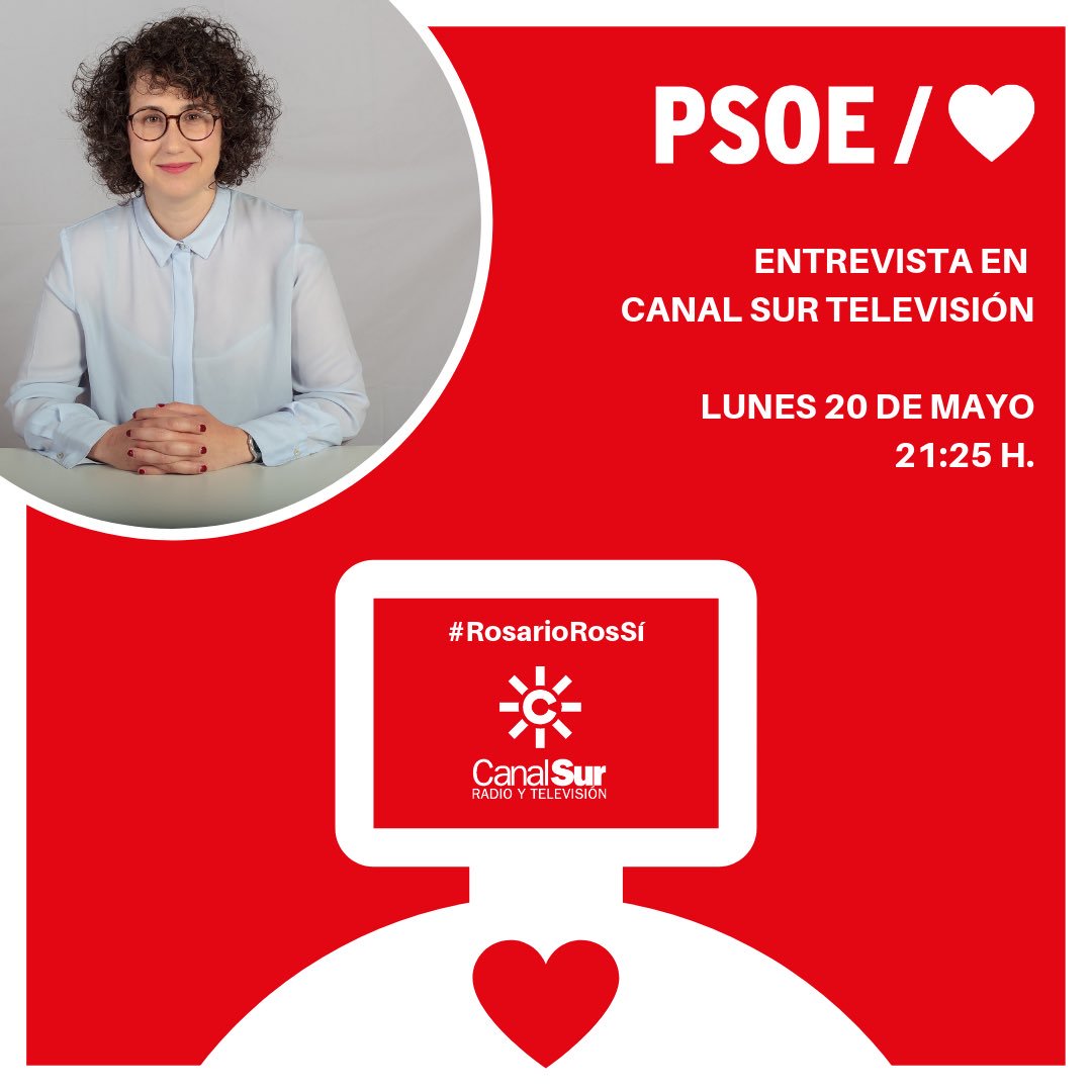 PsoePozoblanco's tweet photo. ¿Quieres escuchar los planes que Rosario Rossi tiene para Pozoblanco? ¡Esta noche tendrás la oportunidad! 

📺 No te pierdas la entrevista que nuestra candidata ha realizado para Canal Sur TV. ¿Cuándo? A las 21:25 h. podréis disfrutarla en vuestra televisión. 

#RosarioRosSí 🌹 https://t.co/6VnsFgkIld
