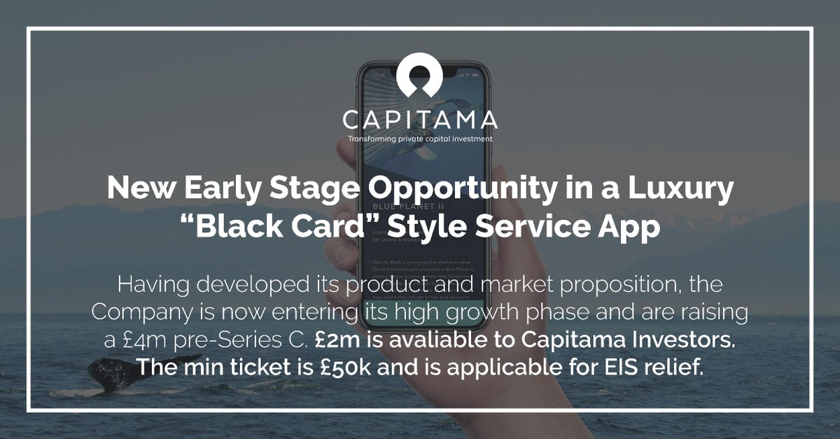 Capital at Risk. @Capitama has a new #earlystage opportunity in a fast-growing (850% YoY growth) AI-assisted conversational commerce engine giving premium consumers a “black card” style service via a #mobile app. 
Register and login to read more: capitama.com