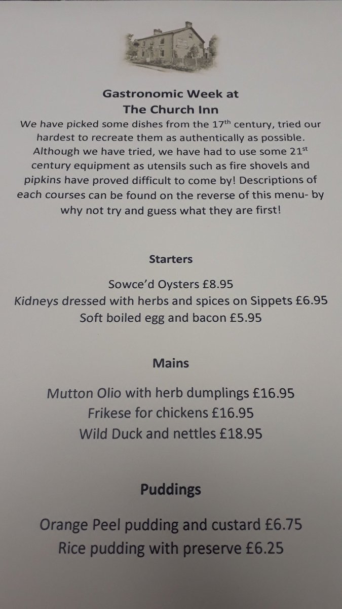 With 18 days to go until  <a href="/Pubinthepark_/">Pub in the Park</a> knutsford, we thought we do a little historical #gastronomicweek so we went through 17th century cook books and came up with this! (No fire shovels were used in the preparation of this food)! #food #local #mobberley