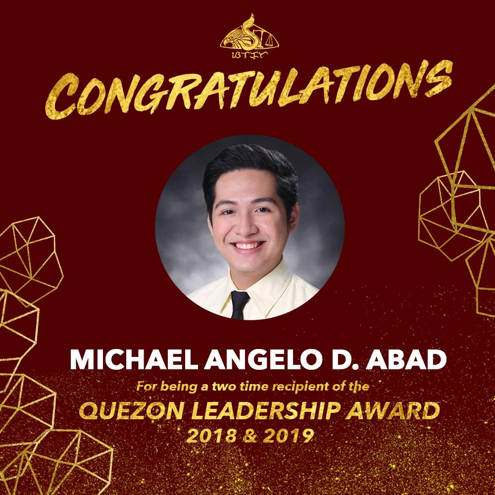 USTsalakot's tweet photo. We would like to congratulate our dearest CHAIRMAN, Michael Angelo D. Abad for being a two time recipient of the Quezon Leadership Award (2018 and 2019).

May you continue to shine and touch lives through service leadership.

#GalingSalakot https://t.co/jYkFlEZ6Cl