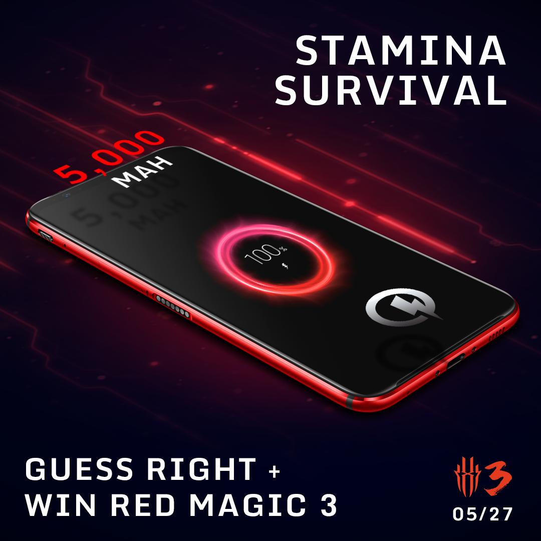 redmagicgaming's tweet photo. How long can you survive on the Red Magic 3's massive 5,000mAh battery?

Make the right guess (in hours, minutes, seconds) and win our unbeatable gaming smartphone. We'll be live streaming at the end of the month to reveal the answer. 

Join now: https://t.co/cfm7S7HHvO https://t.co/hhdMXD735C