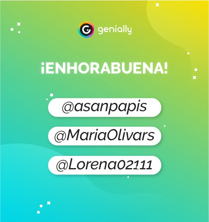 genially_es's tweet photo. ¡¡Ya tenemos las tres ganadoras del sorteo #geniallydisruptiva!!💪

Agradecemos mucho el apoyo de todos los participantes, el pasado sábado fuimos trending topic en #España 👏👏

Disfrutad de vuestra licencia EDU PRO válida para un año: @MariaOlivars @asanpapis y @Lorena02111🎁🎉 https://t.co/39C6xZcOvC
