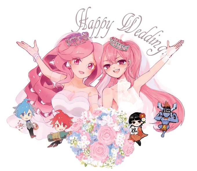 共通の友人が結婚するとの事で、なおくん()と描いた合作をプレゼントしました!サウンドボルテックスのレイシスとグレイス!喜んでもらえてよかったです 