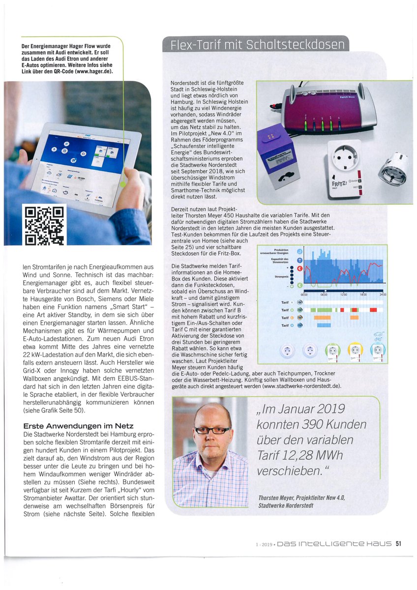 Digitale Energiewende. Wie bekommt man eine wechselhafte Stromerzeugung aus Sonnen- und Windenergie mit dem wachsenden Energiebedarf für #Elektroautos und #Wärmepumpen unter einen Hut? Artikel mit #EEBUS in aktueller Ausgabe von <a href="/DiHMagazin/">Das intelligenteHaus</a>