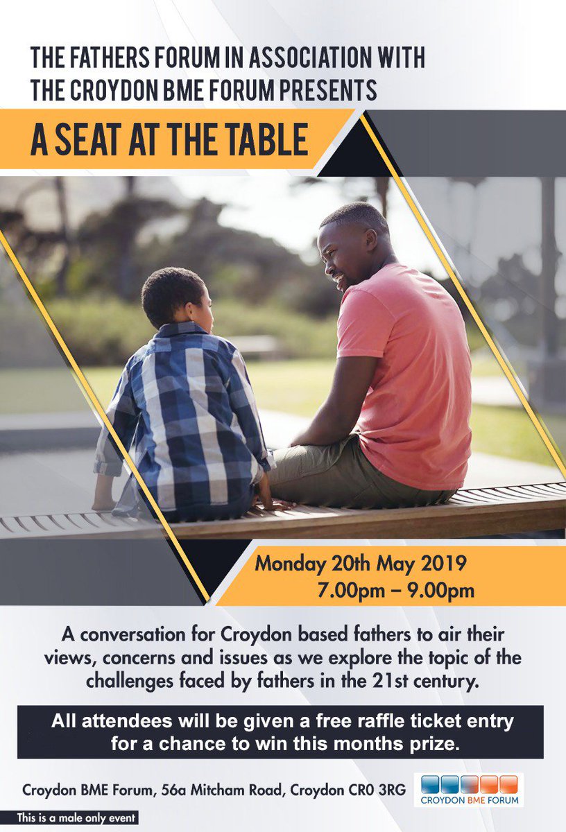 TrueLee478's tweet photo. The men are gathering again tonight to support each other as fathers, father figures and potential fathers @CroydonBMEForum.
This is a men only event in a safe space for men!!!! #FathersForum #LoveCroydon https://t.co/2kgU6ysmEQ