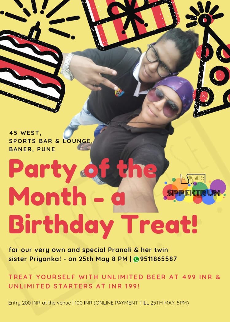 sppektrum's tweet photo. #Unlimited Beer this #Saturday only for 499!

Party of the month is here with our very own Pranali’s birthday.

Unlimited starters at 199! Entry only 100 rs. On online payment | Online payment valid till 25th may 5pm. Hurry!

For Payment: https://t.co/wfGWn57HoN https://t.co/WtWyoVF19y