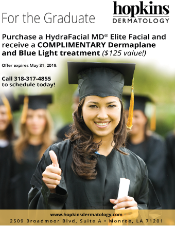 HopkinsDerm's tweet photo. There is no better way to say congratulations than a HydraFacial MD Elite Facial, Dermaplane, and Blue Light treatment! Call 318-317-4855 and ask about our For the Graduate treatment. #HopkinsDermatology #DrHopkins #MonroeDermatology #HydraFacial #Dermaplaning #BlueLight https://t.co/HO3dsD53gF