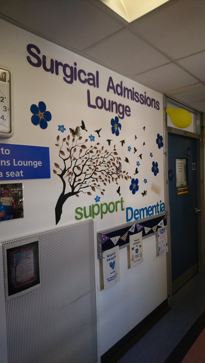 Deejay74uk's tweet photo. @WWLNHS @wwl_staffeng Surgical Admissions Lounge all prepared for dementia week. Raffle tickets for sale and post op afternoon tea Thurs and Friday.  Guess the staff member. Come see us! https://t.co/yit2joyaYf