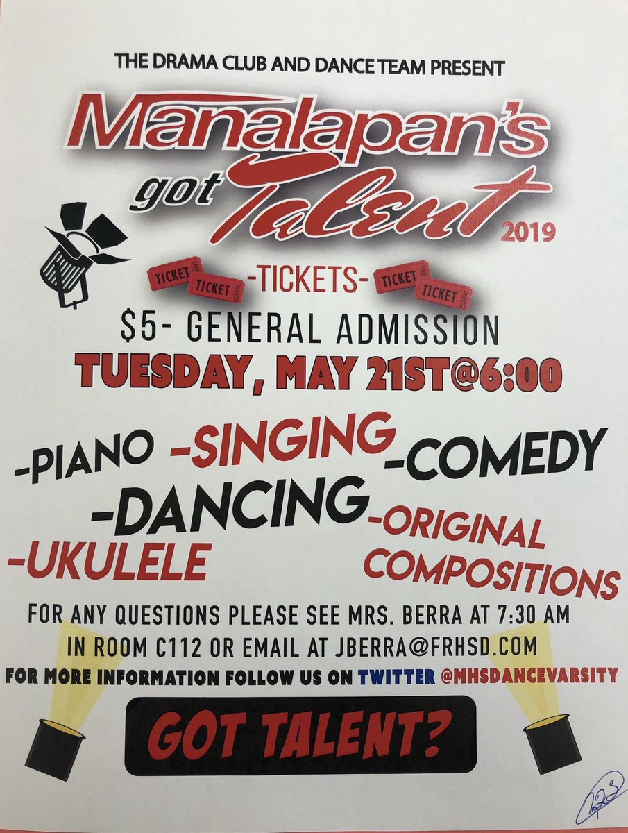 mrsberra's tweet photo. One day till SHOWTIME! Come out and support @MHS_Drama_Club and @MHSdancevarsity tomorrow night at 6:00 in the auditorium for our second annual Manalapan’s Got Talent! @MHSBraves @senoritacolonna @MsReisWLTeacher #theRegional #TheBraveWay https://t.co/PoHCfPvb6u