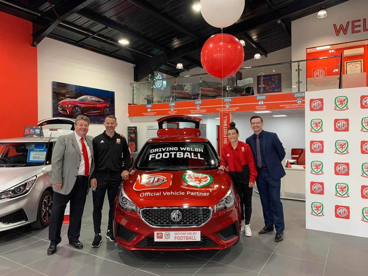 MGmotor's tweet photo. We are very excited to confirm that MG are now the official vehicle sponsor of @FAWales . The deal was officially announced at Nathaniel MG Cardiff with Wales manager Ryan Giggs and Angharad James #mg #wales #football https://t.co/LQpPZ3dKEO